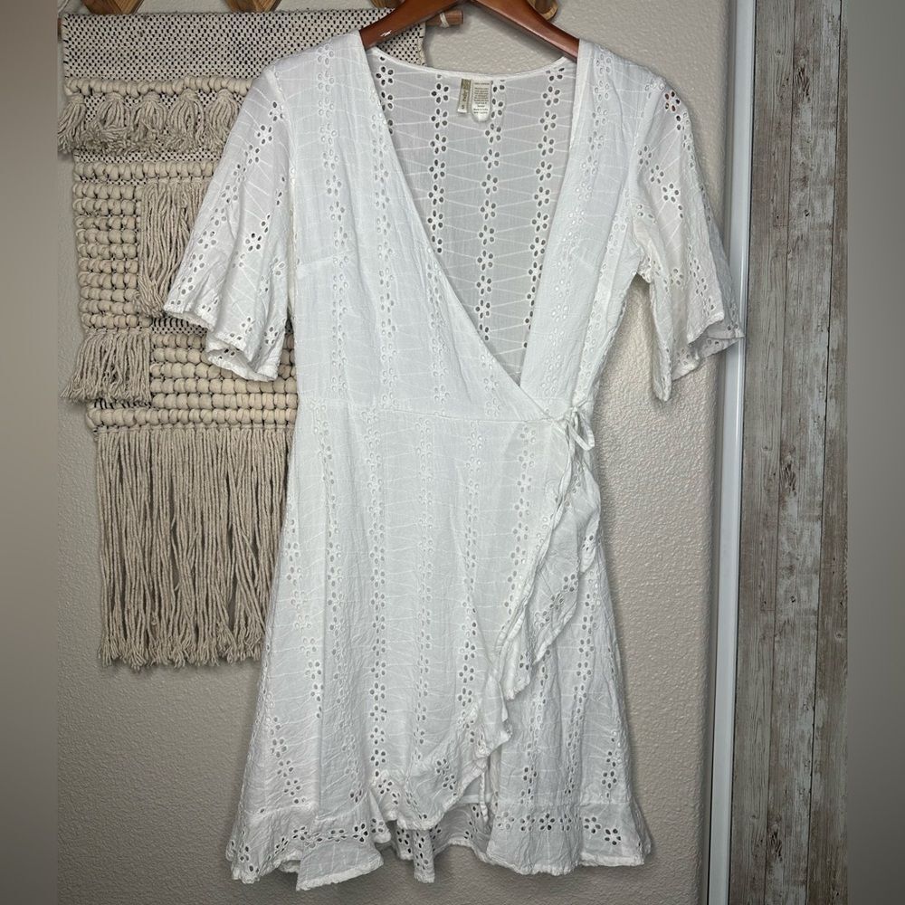 Japna White Eyelet Wrap Dress